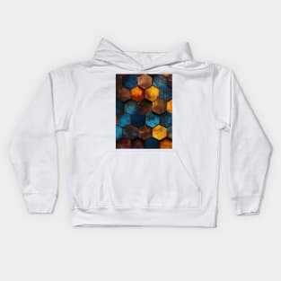 Geometric Timber: Crystalline Hexagons in Amber and Blue Kids Hoodie